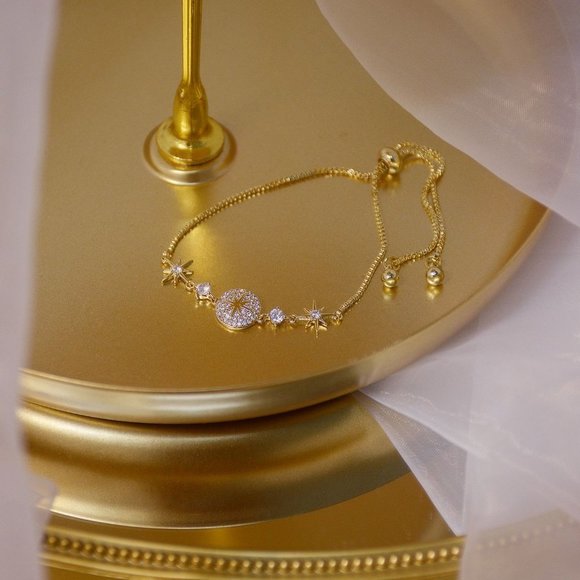 NEW 14K Gold Plated Diamond Star Bracelet a - Picture 7 of 7